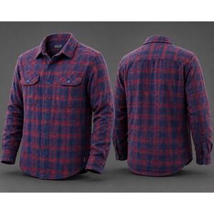 Patagonia Mens Fjord Flannel Shirt  MENS XL  Organic PLAID MAROON NAVY